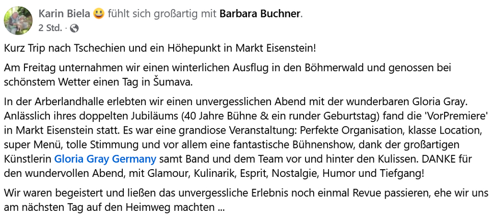Vor-Premiere von "GLORIA GRAY 6.0" in der Arberlandhalle Eisenstein am 20.02.2026 - Presse und Statements: