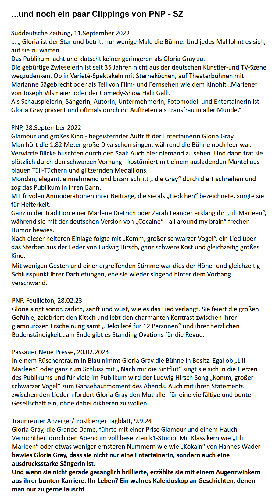 Premiere von GLORIA GRAY 6.0 im Deutschen Theater München, 21. und 22. Februar 2026 Clippings