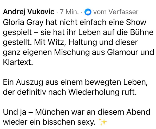 Premiere von GLORIA GRAY 6.0 im Deutschen Theater M�nchen, 21. und 22. Februar 2026 - Statements