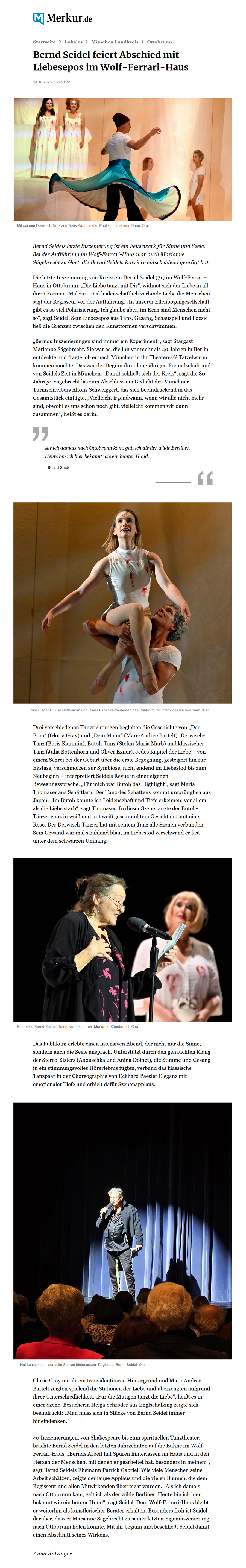 GLORIA GRAY - Die Liebe tanzt mit Dir - Ein Epos über Leidenschaft und Hingabe - Samstag, 11. Oktober 2025, 19:30 Uhr im Wolf-Ferrari-Haus in Ottobrunn - Muenchner Merkur, 14.10.2025, 12.10.2025
