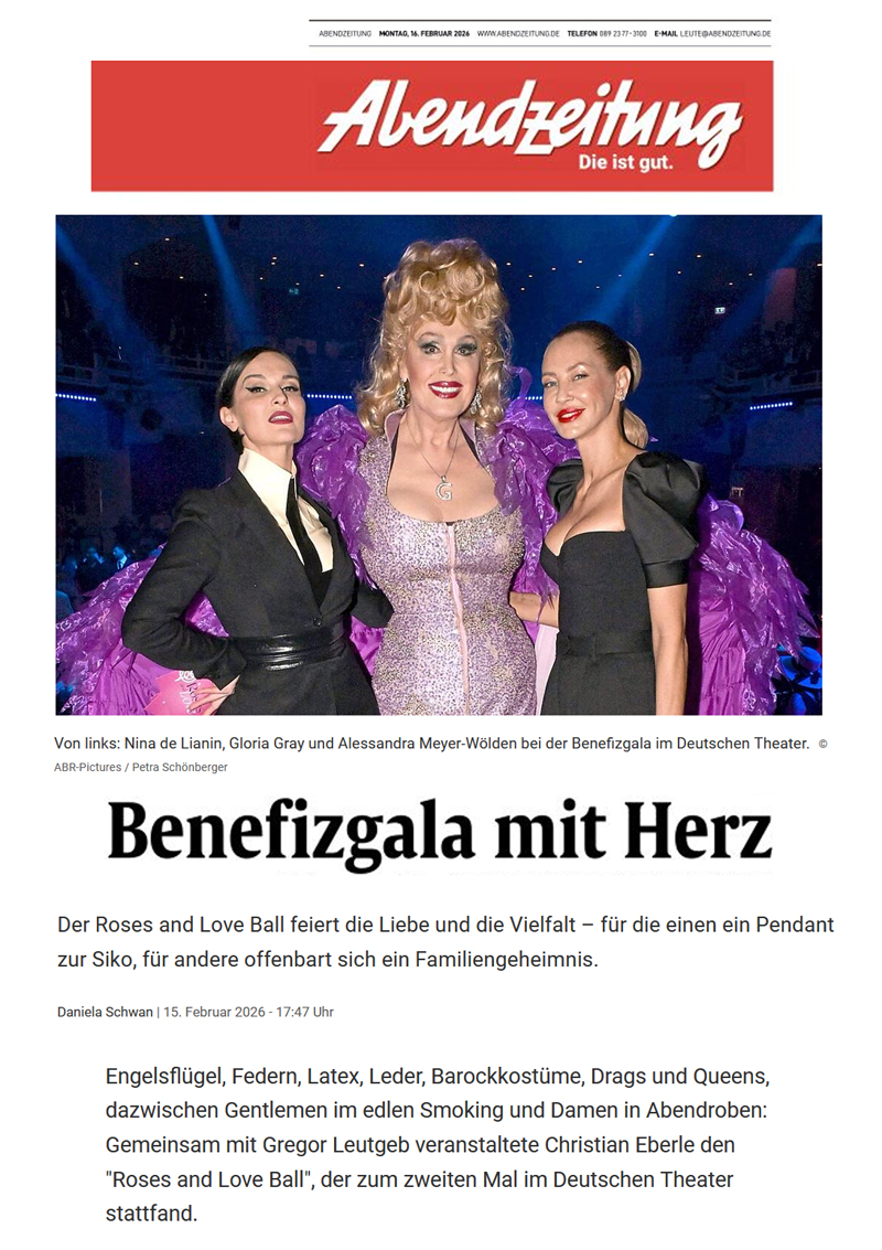 GLORIA GRAY - ROSES AND LOVE BALL 2026 - Abendzeitung (AZ) München, 16.02.2026